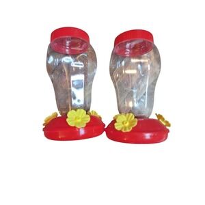 Hummingbird Feeder Set of 2 Red Yellow Plastic NEW Hanging Garden